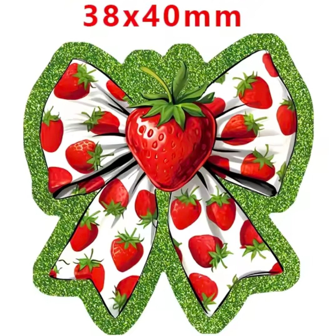 Glitter Acrylic Flatback- Acrylic Planer Resin Charm Strawberry Bows