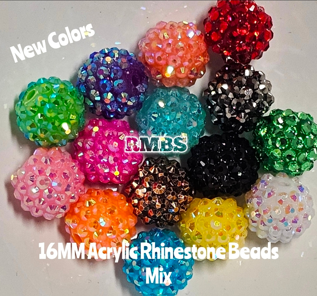 New Fancy Rhinestone Acrylic Beads Craft Supplies 16MM 15 Count 1 Of Each Color