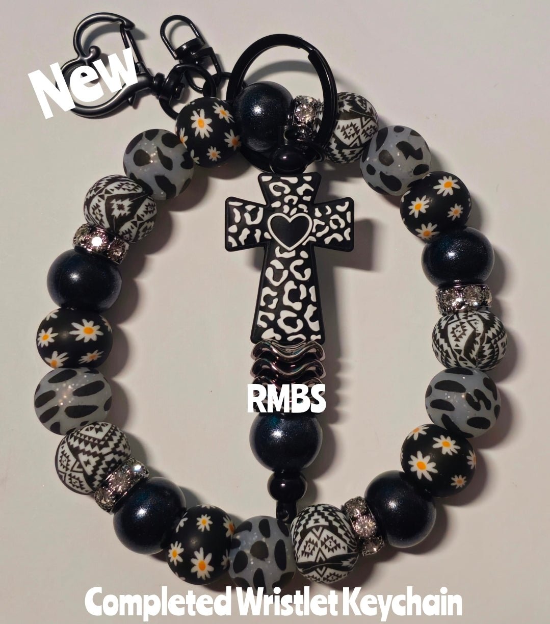 New Completed Keychain Wristlet Custom Handmade Lepord Bold Cross