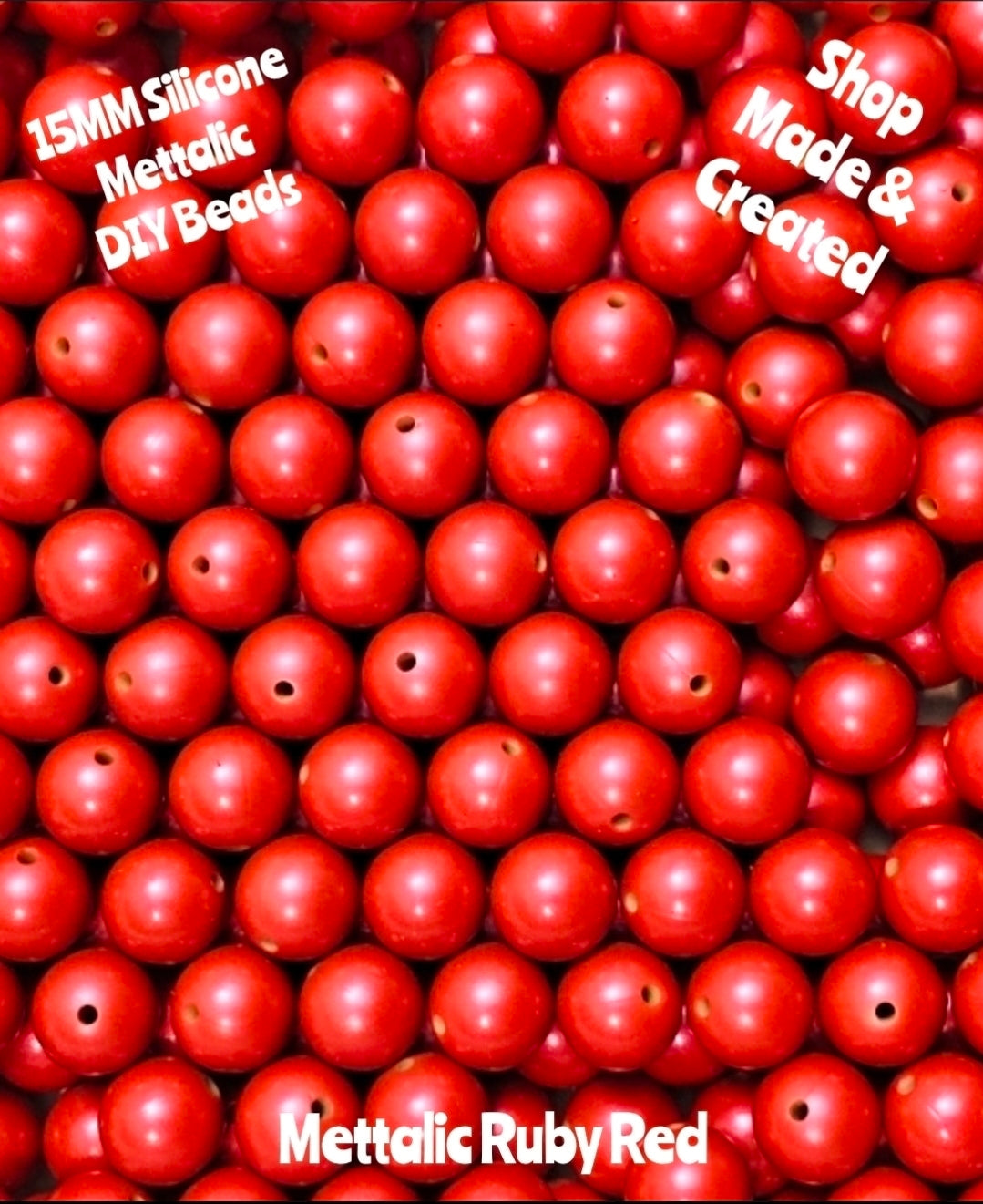 NEW 15mm DIY Silicone Beads Mettalics 1 Count RUBY RED