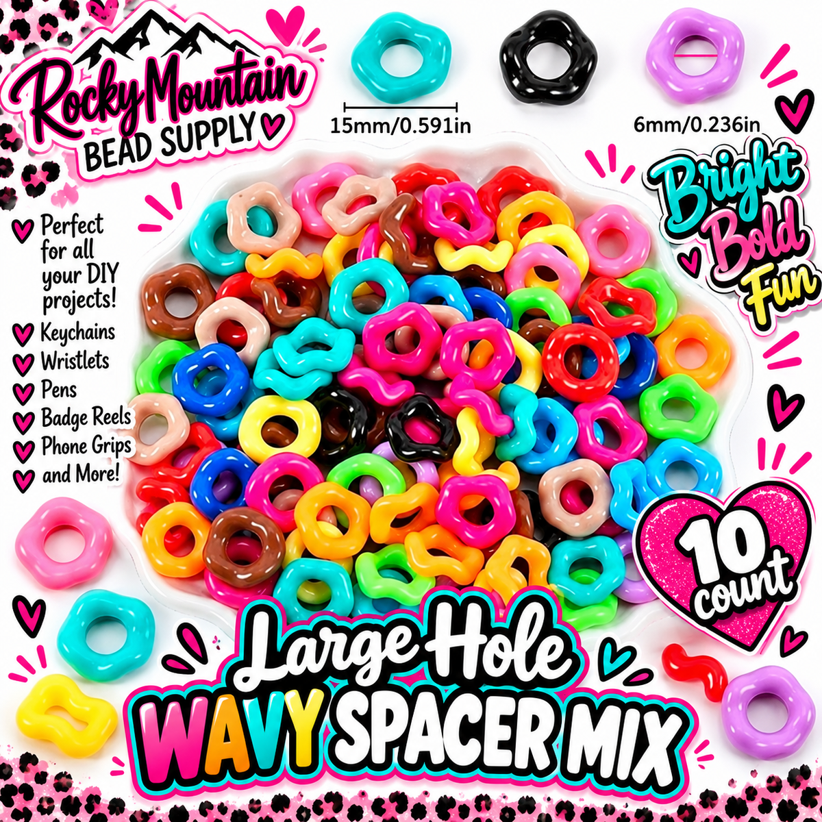 Popular 15mm Large Wavy Spaver Bead Mix mix 10 Count