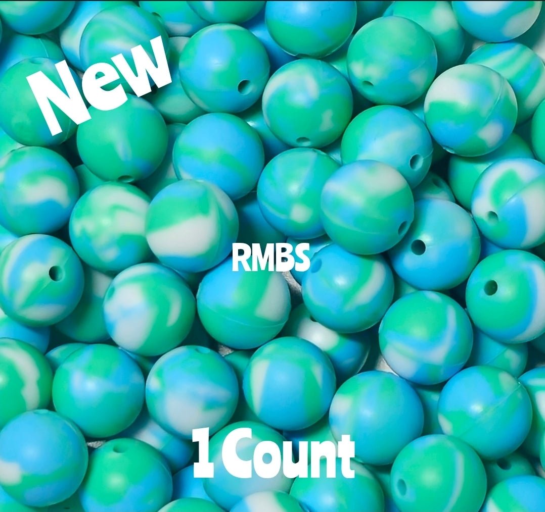 15mm DIY Silicone Beads Solids 1 Count Marbel Blue Teal