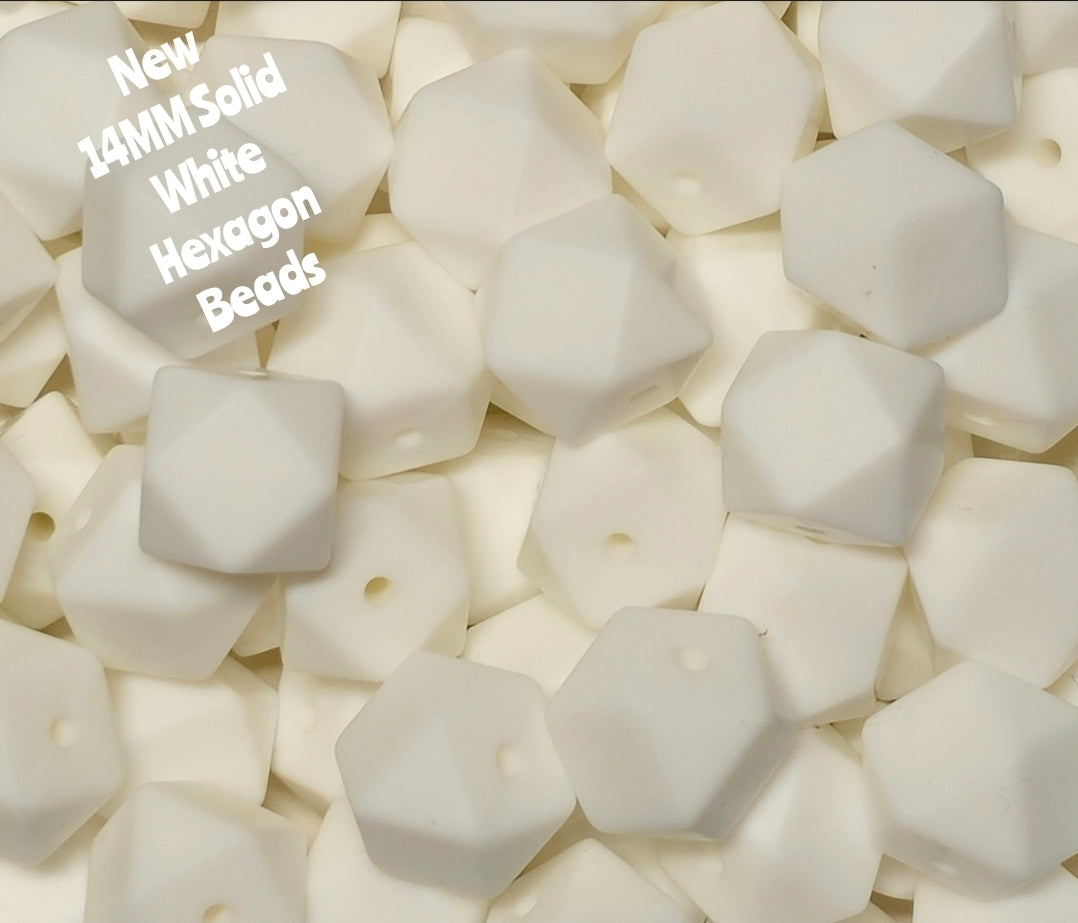 1 Count DIY Beads 14MM Solid White Hexagon Beads
