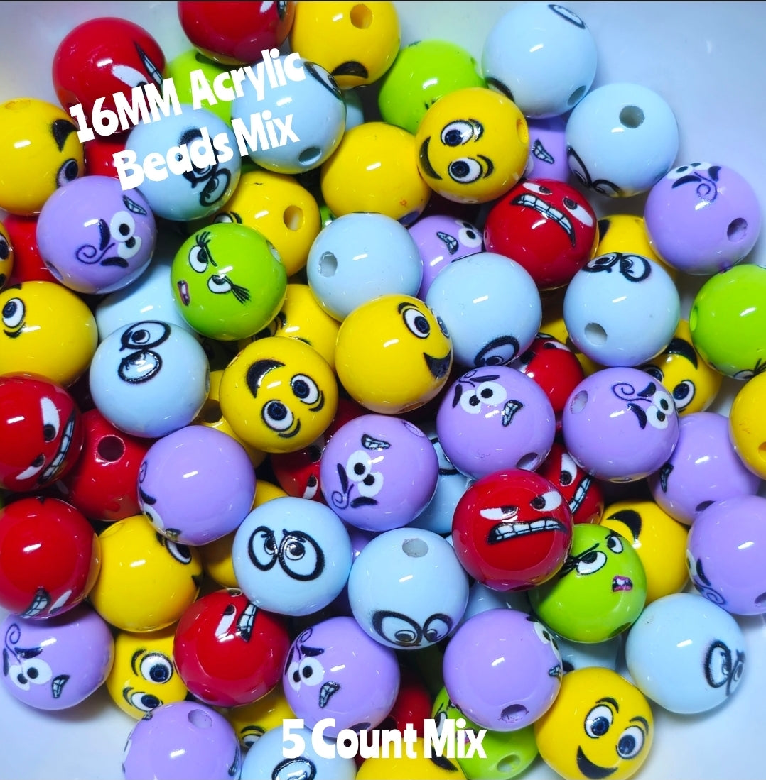 5 Count 16MM DIY Acrylic Beads Character Emotions Craft Supplies