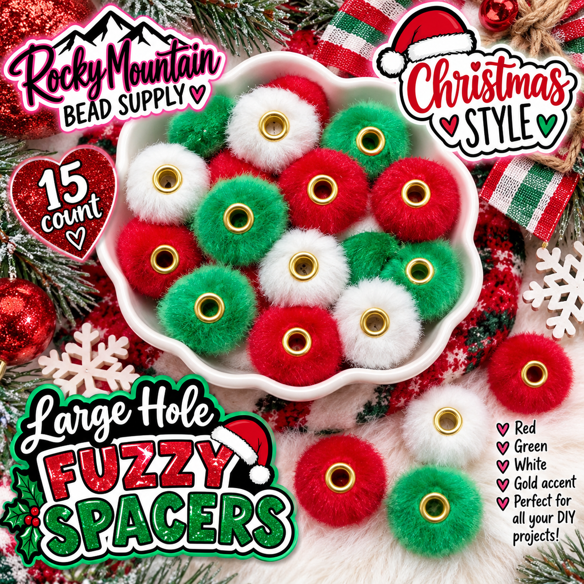 15 Count Large Hole Fuzzy Spacers Mix