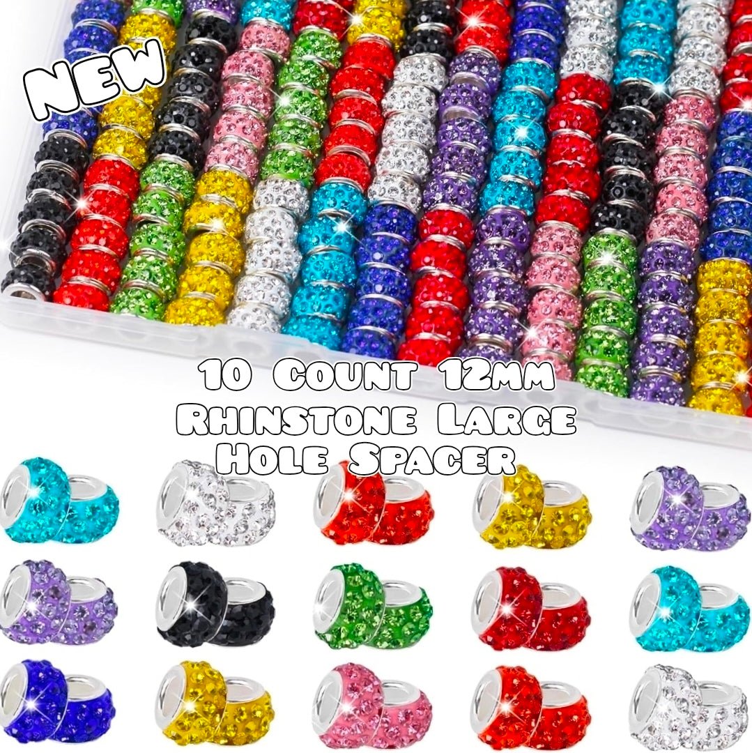 10 Count 12mm Rhinestone Large Hole spacers