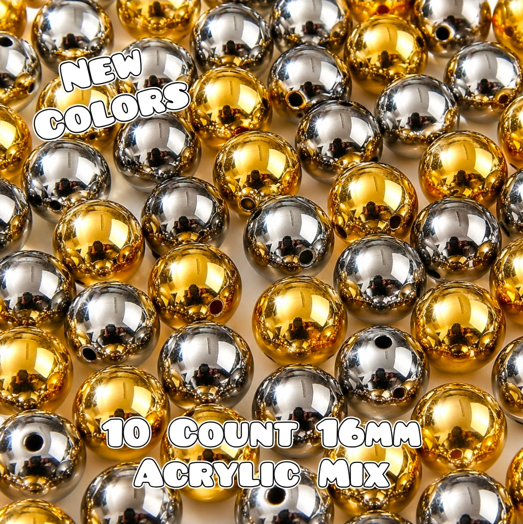 10 count 16MM Acrylic UV Chrome silver gold