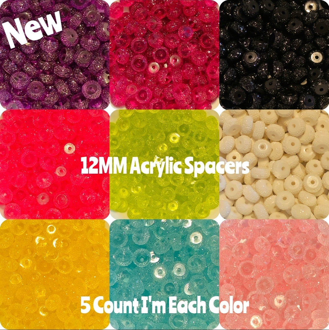 5 Count 12MM Acrylic Spacer Beads Craft Supplies 10 color options