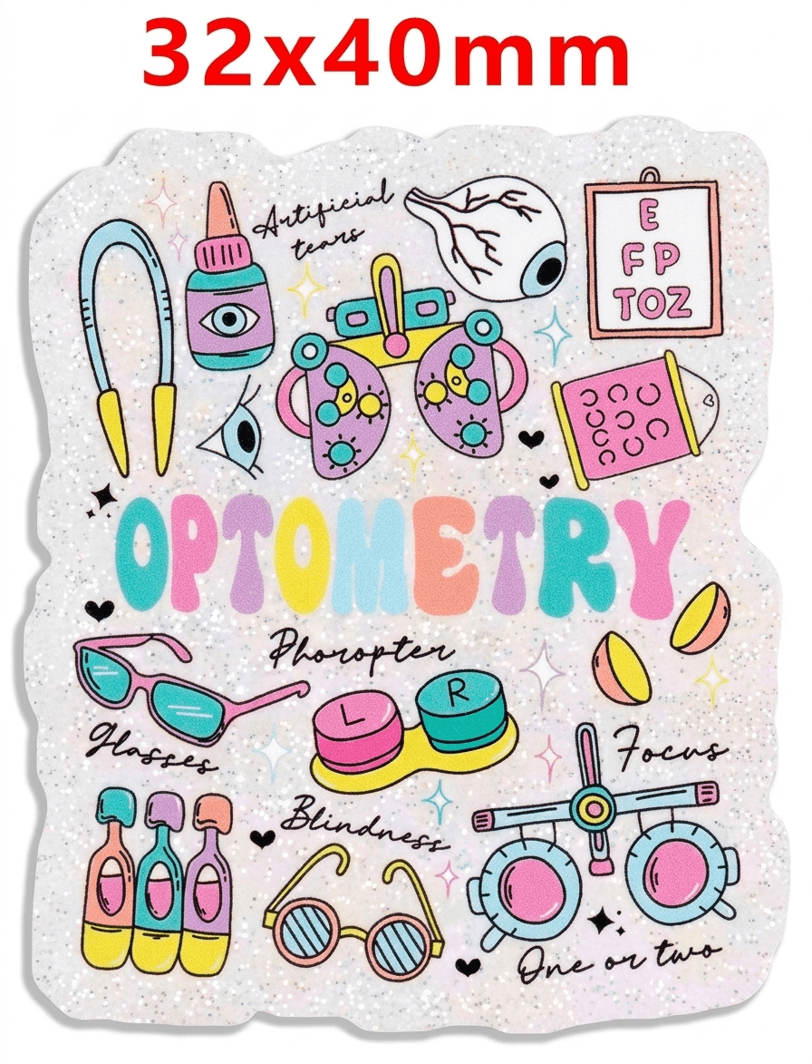 Glitter Acrylic Flatback- Acrylic Planer Resin Charm- Optometry