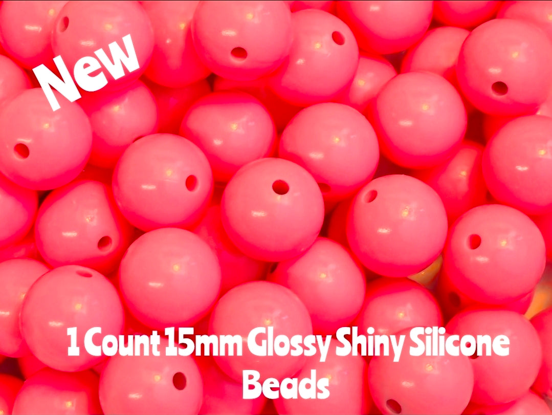 15mm DIY Silicone Beads Glossy Shiny Solids 1 Count Baby Pink