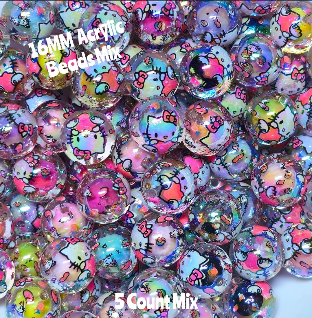 5 Count 16MM DIY Fancy Acrylic Beads Character Hello Kitty Craft Supplies