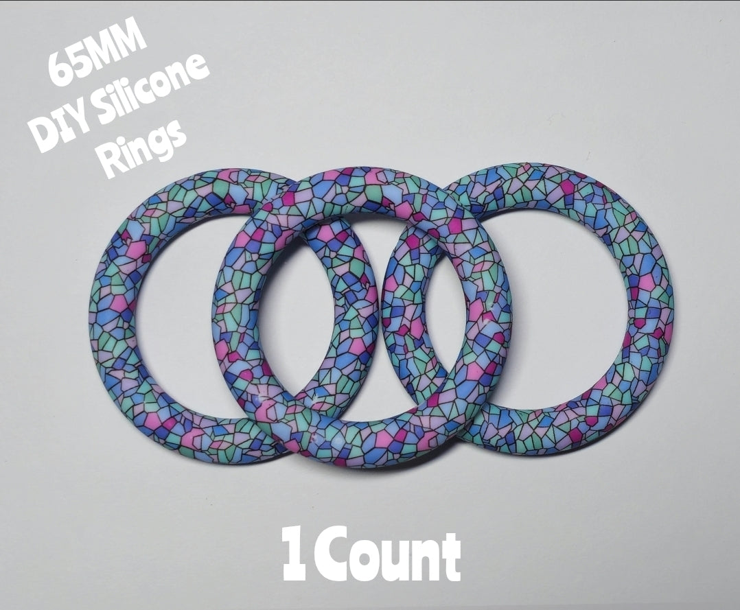 1 Count DIY 65MM Silicone Rings Craft Supplies Beadable Blanks Multi Colored Glass