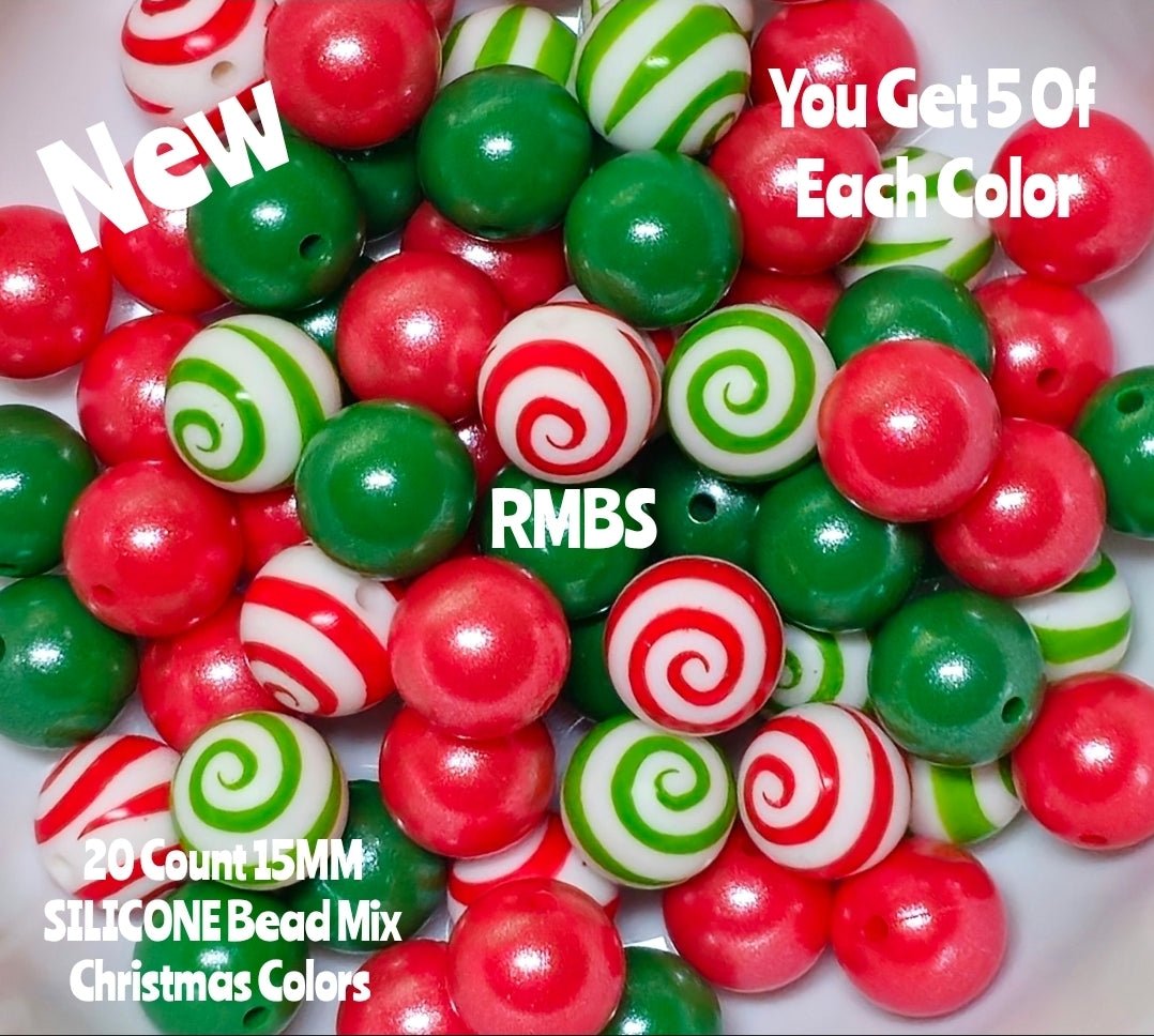 New 15mm SILICONE SOLID Christmas Mix 20 count