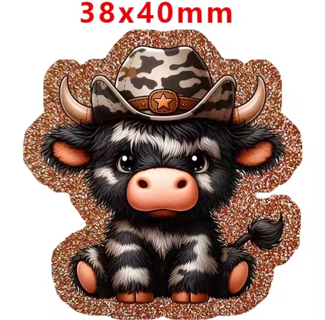 Glitter Acrylic Flatback- Acrylic Planer Resin Charm Western Boy Cow