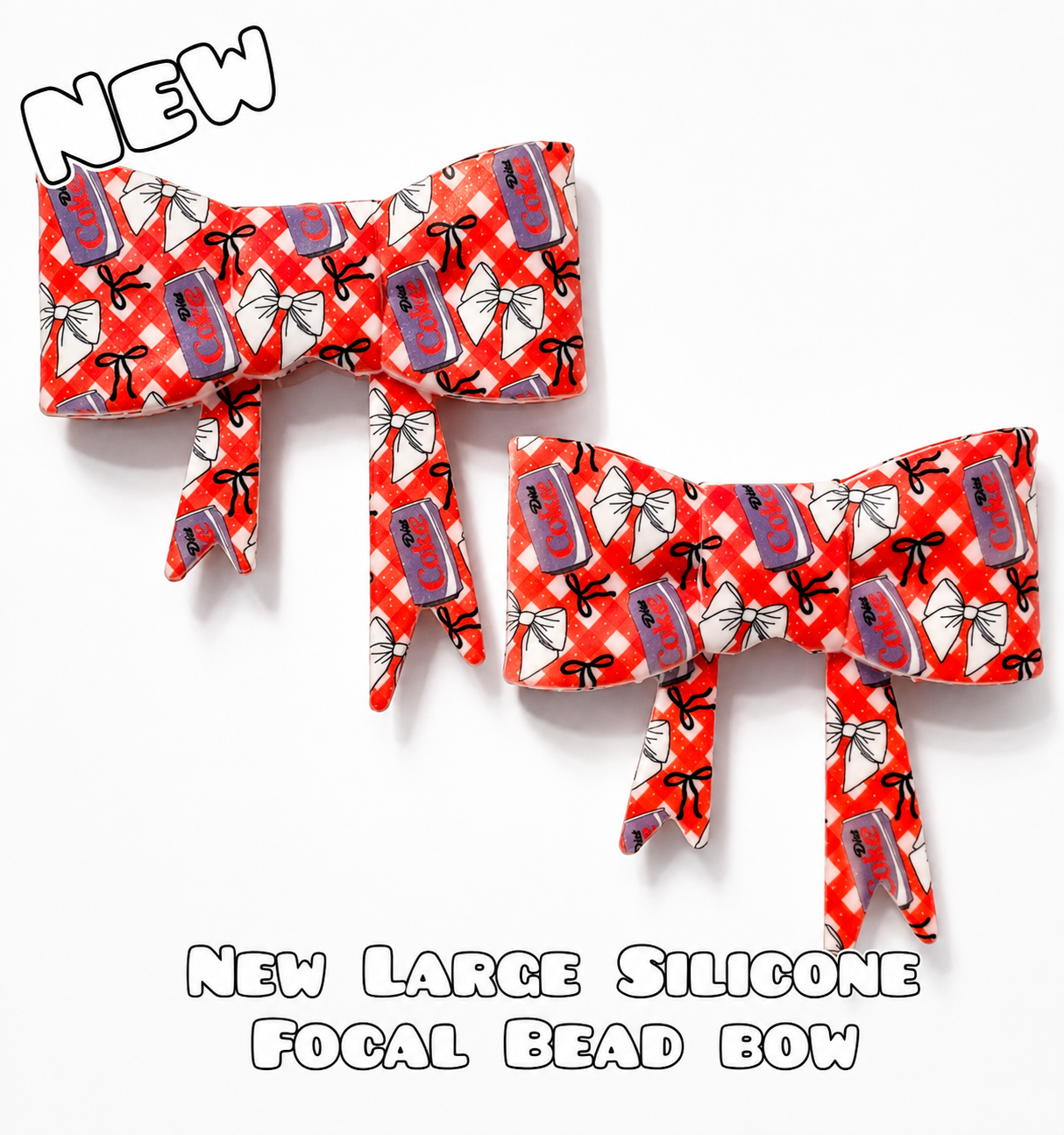 1 Count New Release Silicone Focal Bead Bow Diet Coke