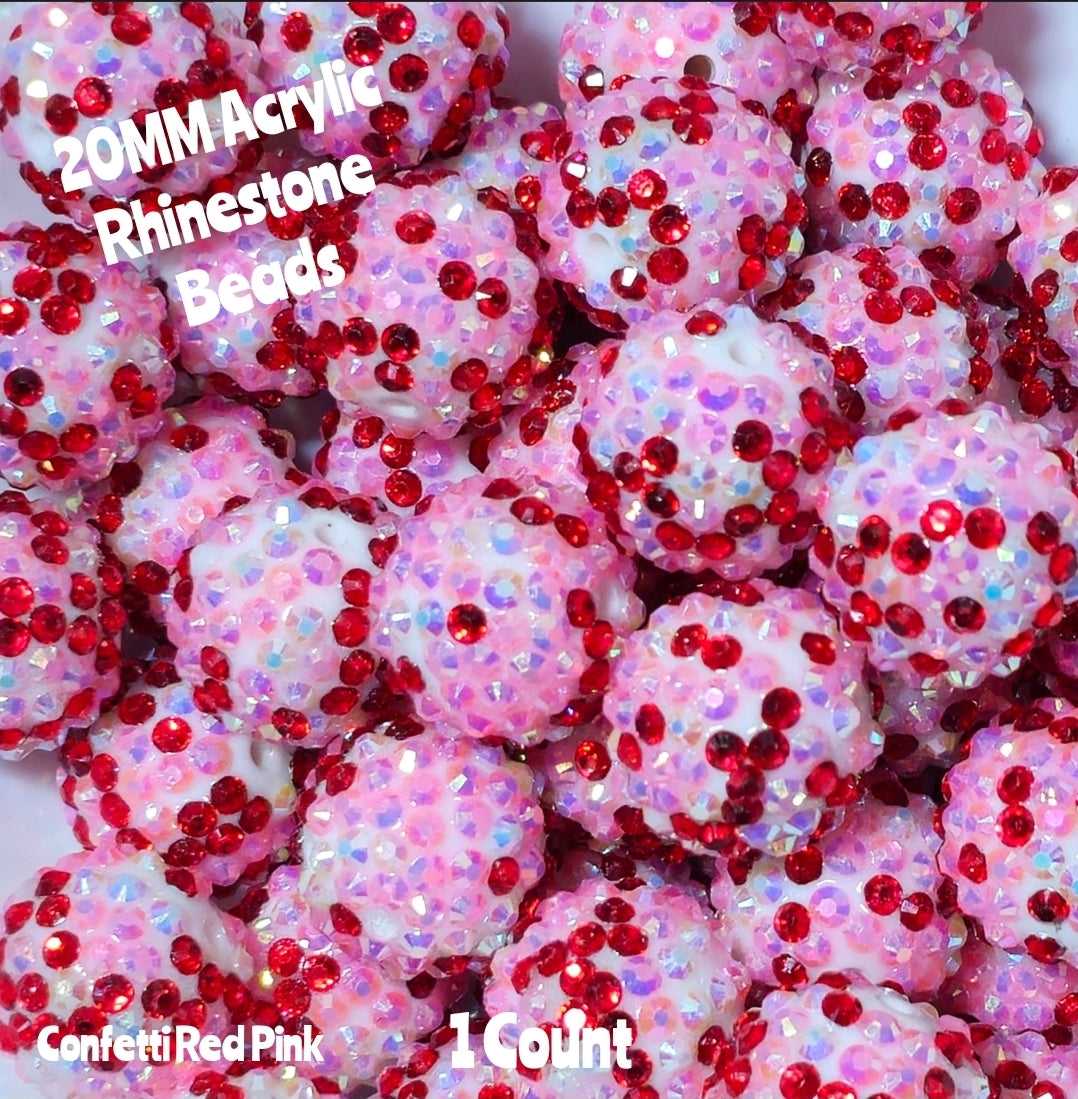 1 Count 20MM DIY Fancy Confetti Pink Red White Acrylic Beads Craft Supplies