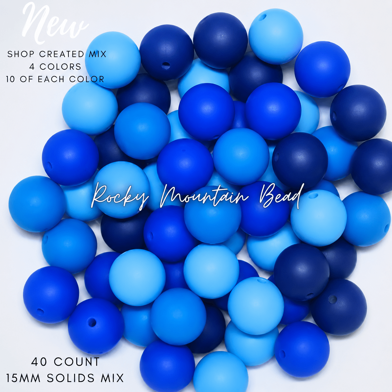 New blue tones 15 mm silicone solid bead mix- 40 count