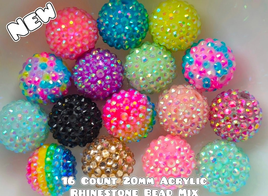 New 16 Count Acrylic 20MM Rhinestone Beads Multi Color Mix