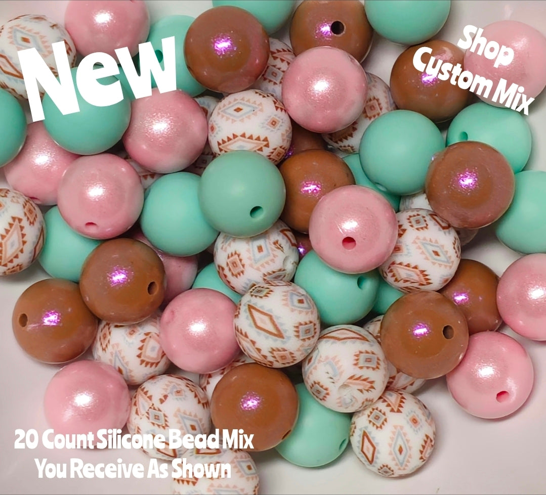 New 15mm Sassy Western SILICONE Bead Mix 20 count. DIY Bead Craft Supplies