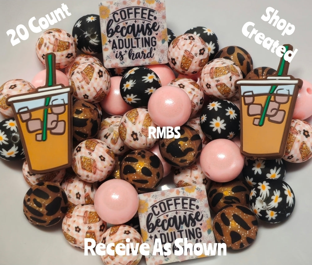 New Coffee Silicone Bead Mix DIY Craft Supplies 20 Count 15mm