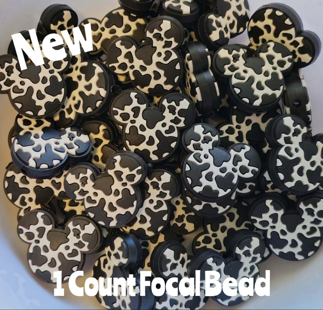 New Cow Print Mouse Ears Focal Beads 1 Count DIY Bead Supplies