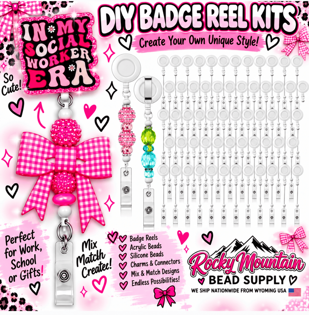 1 Count Beadable Badge Reels Black or White