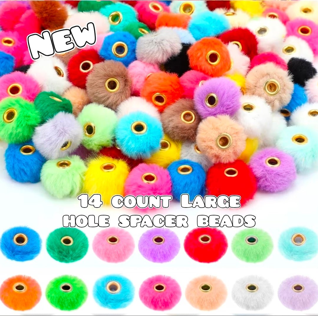 New 14 Count Large Hole 18mm Fuzzy Spacer Beads Multi Color Pack