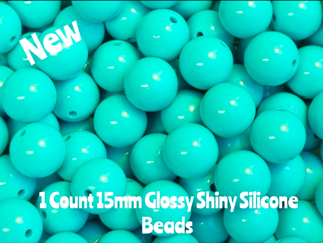 15mm DIY Silicone Beads Glossy Shiny Solids 1 Count Teal