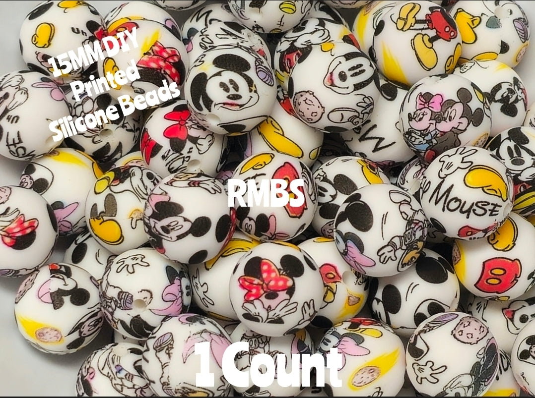 New 1 Count 15mm Printed Beads Character Mickey Mouse Beads Craft Supplies