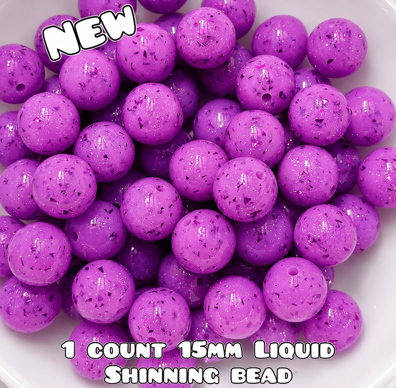 NEW 15mm DIY Silicone Beads Glitter Glossy 1 Count Purple