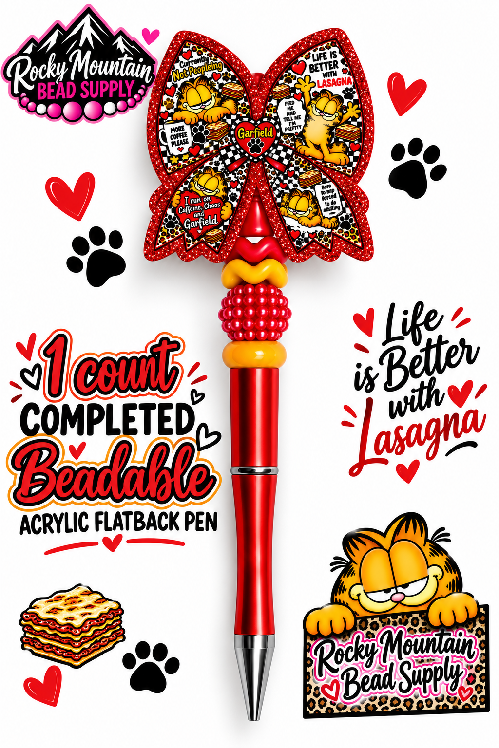 New 1 Count Completed Beadable Pen Exclusive Design Wholesale Acrylic Flatback Pen Garfield