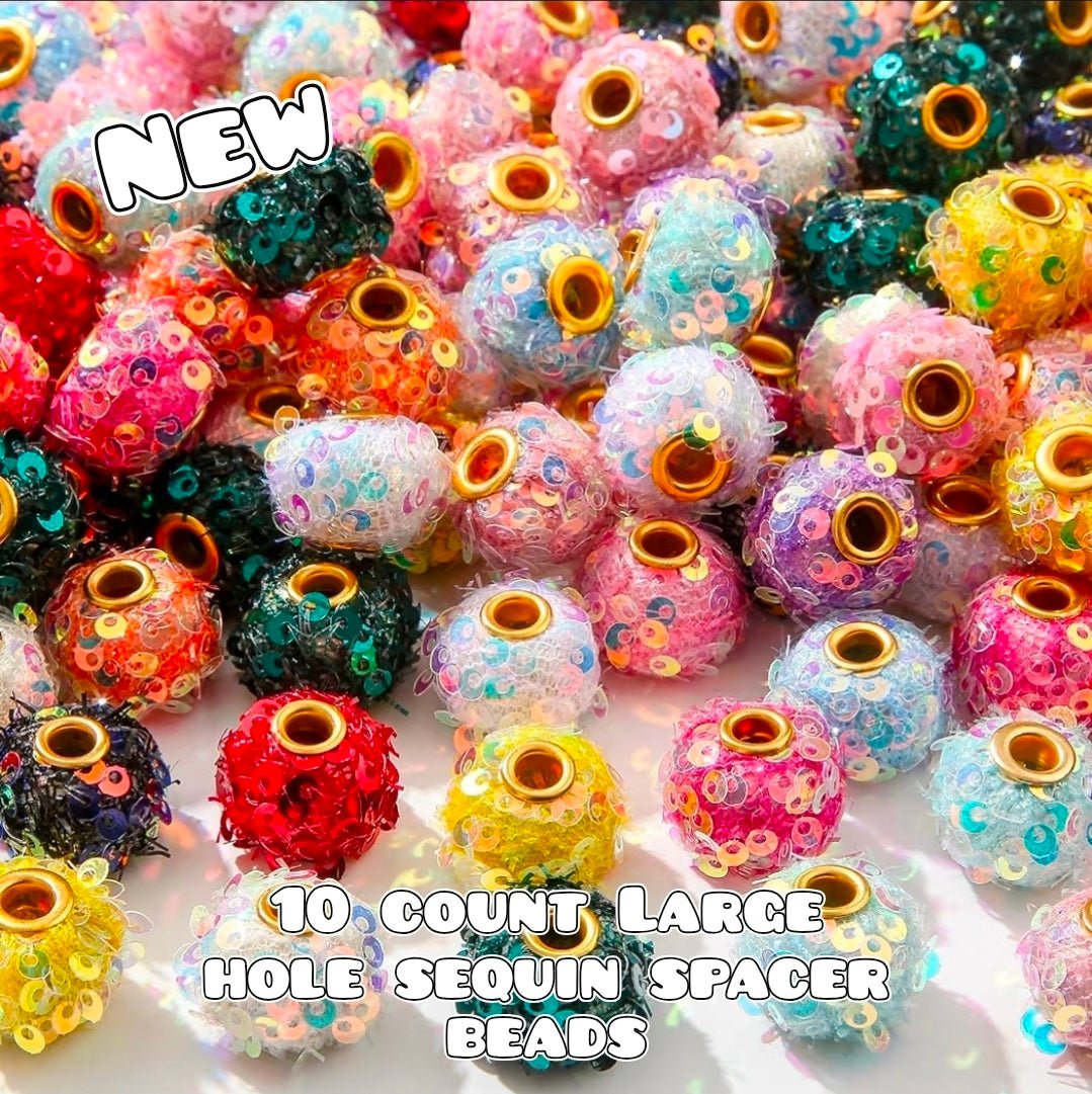 10 Count Large Hole Fuzzy Sequin Spacer Beads