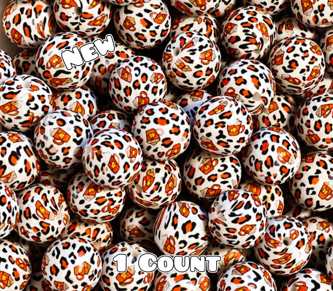 New 1 Count DIY Silicone Beads 15mm printed Pumkin Spice