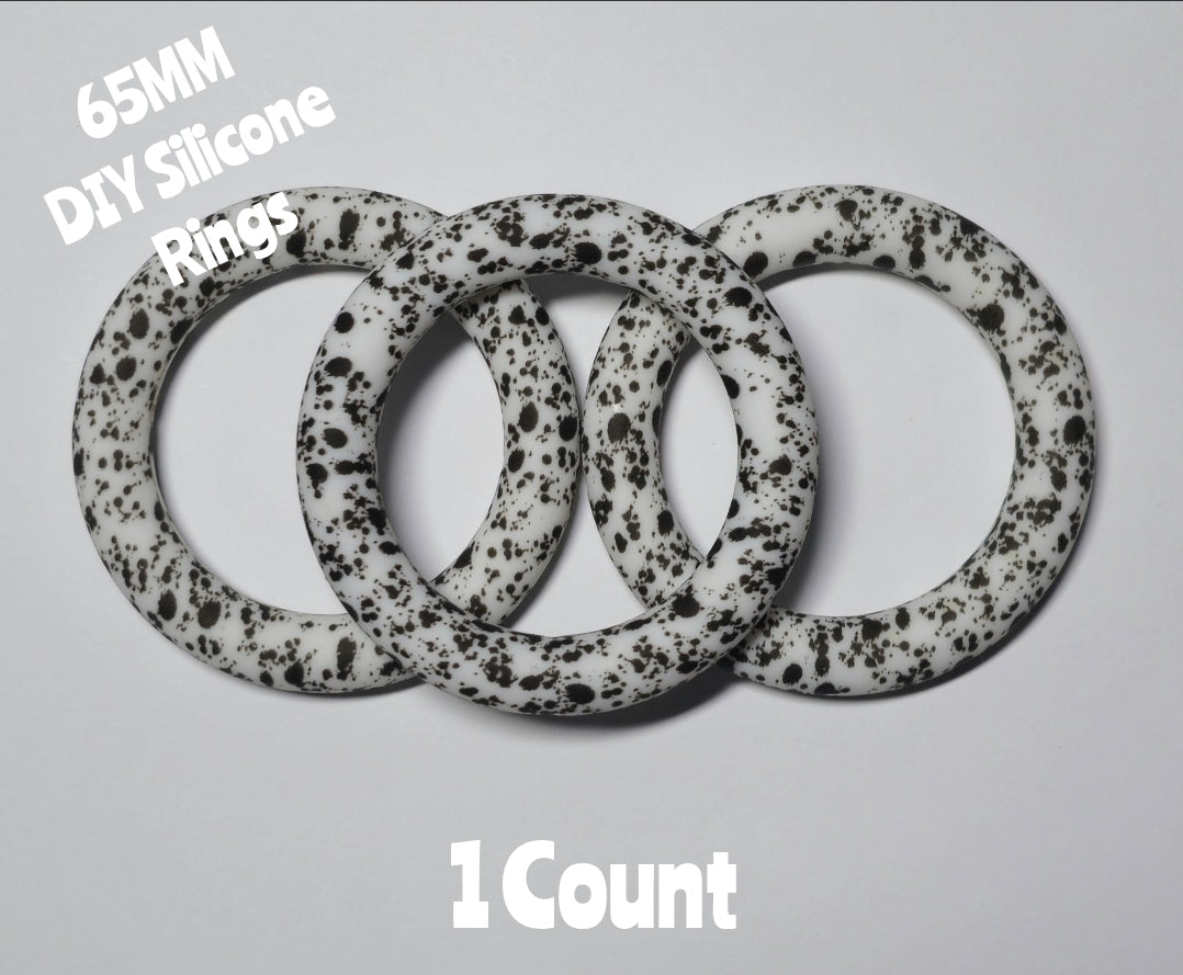 1 Count DIY 65MM Silicone Rings Craft Supplies Beadable Blanks Black Splatter