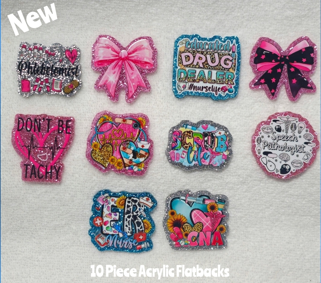 New 10 Piece Medical Acrylic Flatbacks