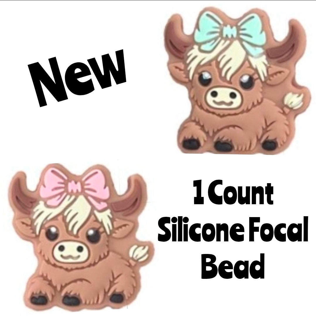 New 1 Count Girl Cow Focal Bead 2 Colors Pink & Mint Bows