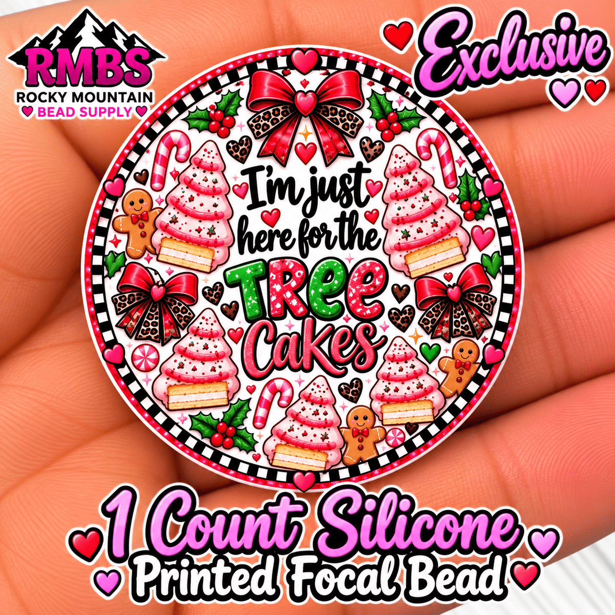 NEW Exclusive 1 count PRINTED Silicone Focal Bead IM JUST HERE FOR THE TREE CAKES