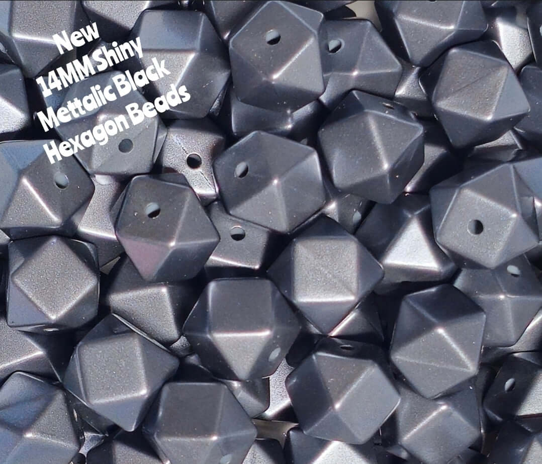 1 Count DIY Beads 14MM Mettalic BLACK Hexagon