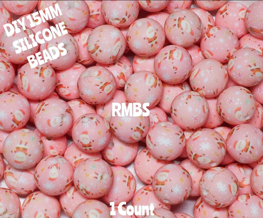 New 1 Count 15mm Printed Beads Christmas Theme Beads Craft Supplies Multiple Options