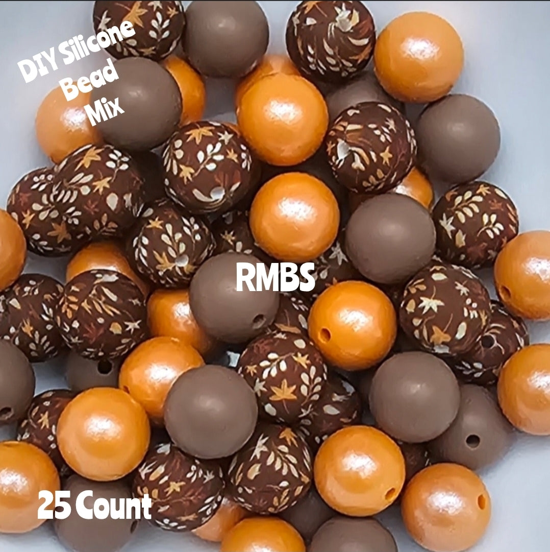New Fall Flowers Browns DIY Silicone Bead Mix 25 count