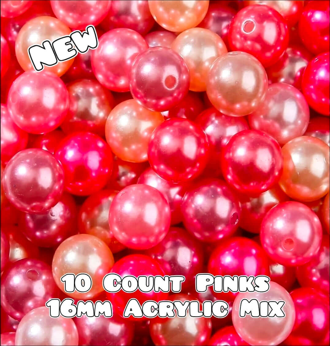 New Matte Pearl Pink ACRYLIC SHIMMER Beads Craft Supplies 16MM 10 Count MIX