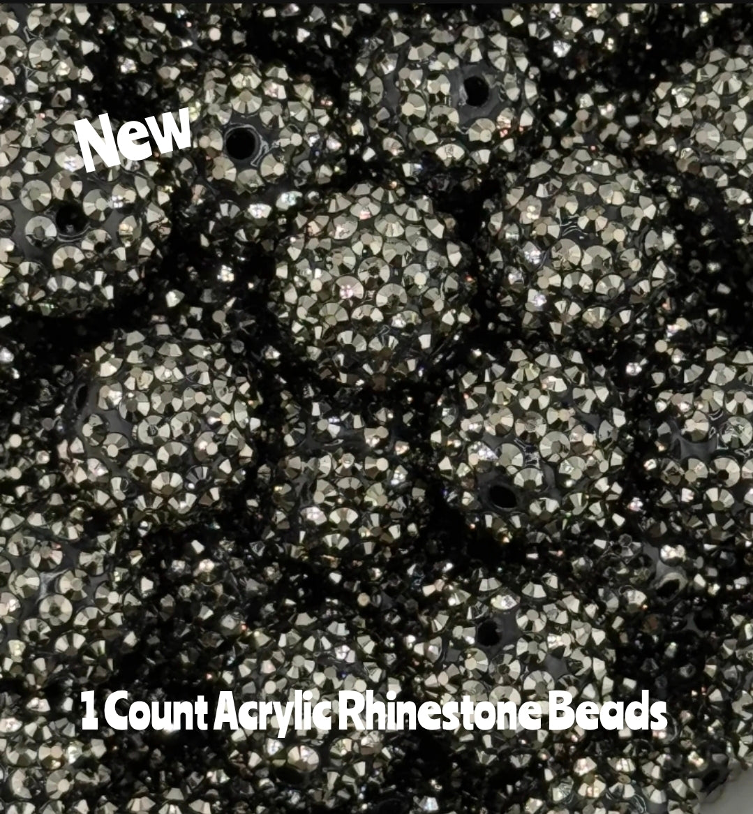 New 1 Count Acrylic Rhinestone Beads 2 Sizes Gun Metal Black