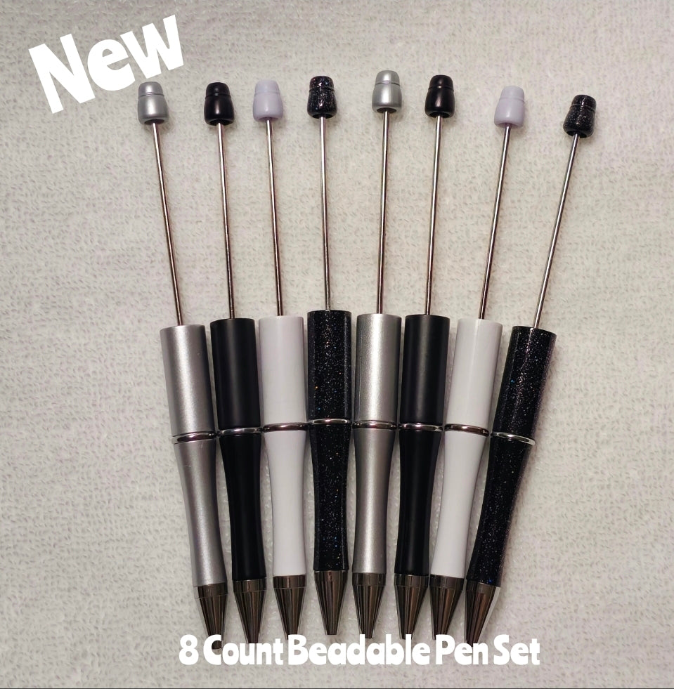 New 8 Count Plastic Beadable Pen DIY Beadable Craft Supplies