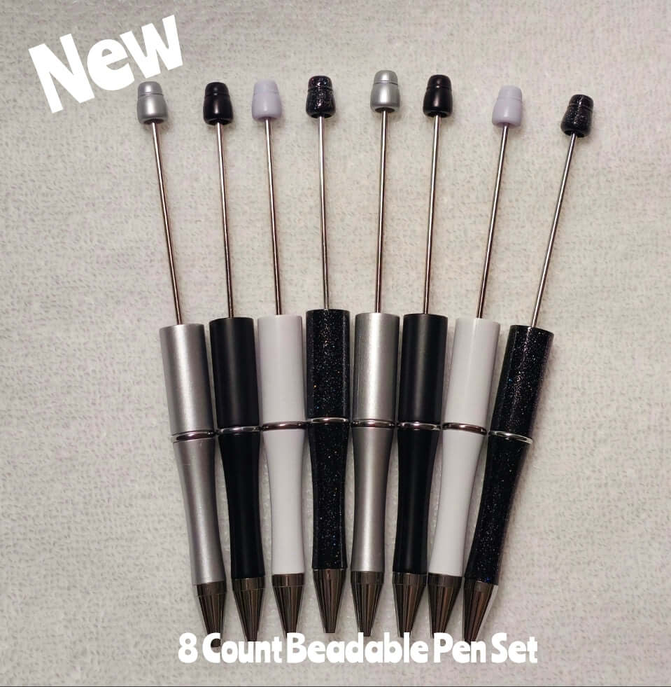 New 8 Count Plastic Beadable Pen DIY Beadable Craft Supplies