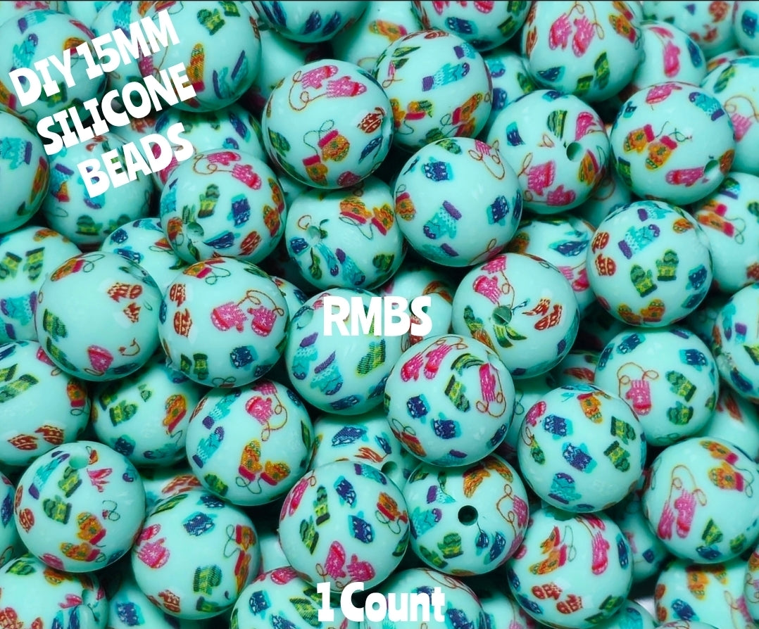 New 1 Count 15mm Printed Beads Christmas Theme Beads Craft Supplies Multiple Options