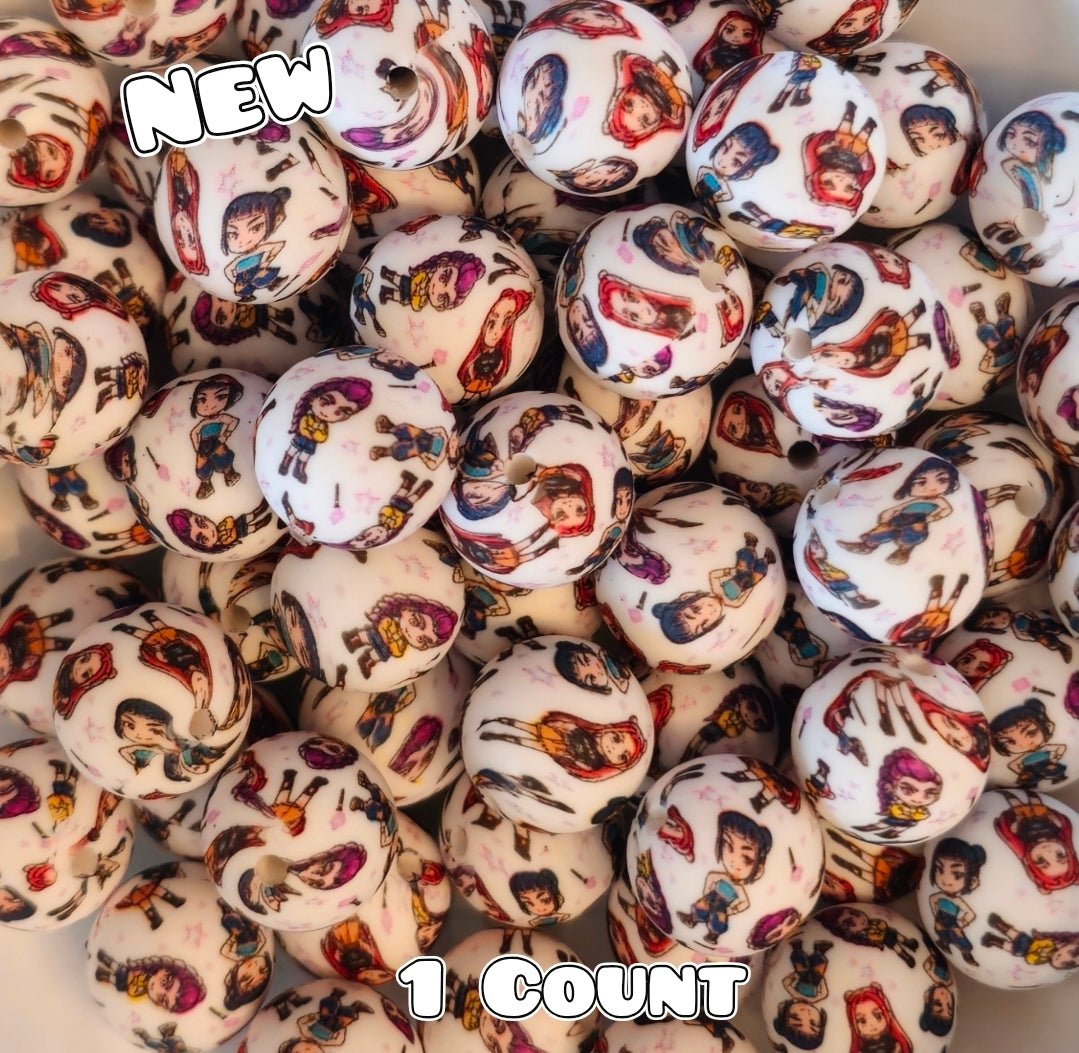 New 1 Count DIY Silicone Beads 15mm printed K Pop DEMON HUNTERS
