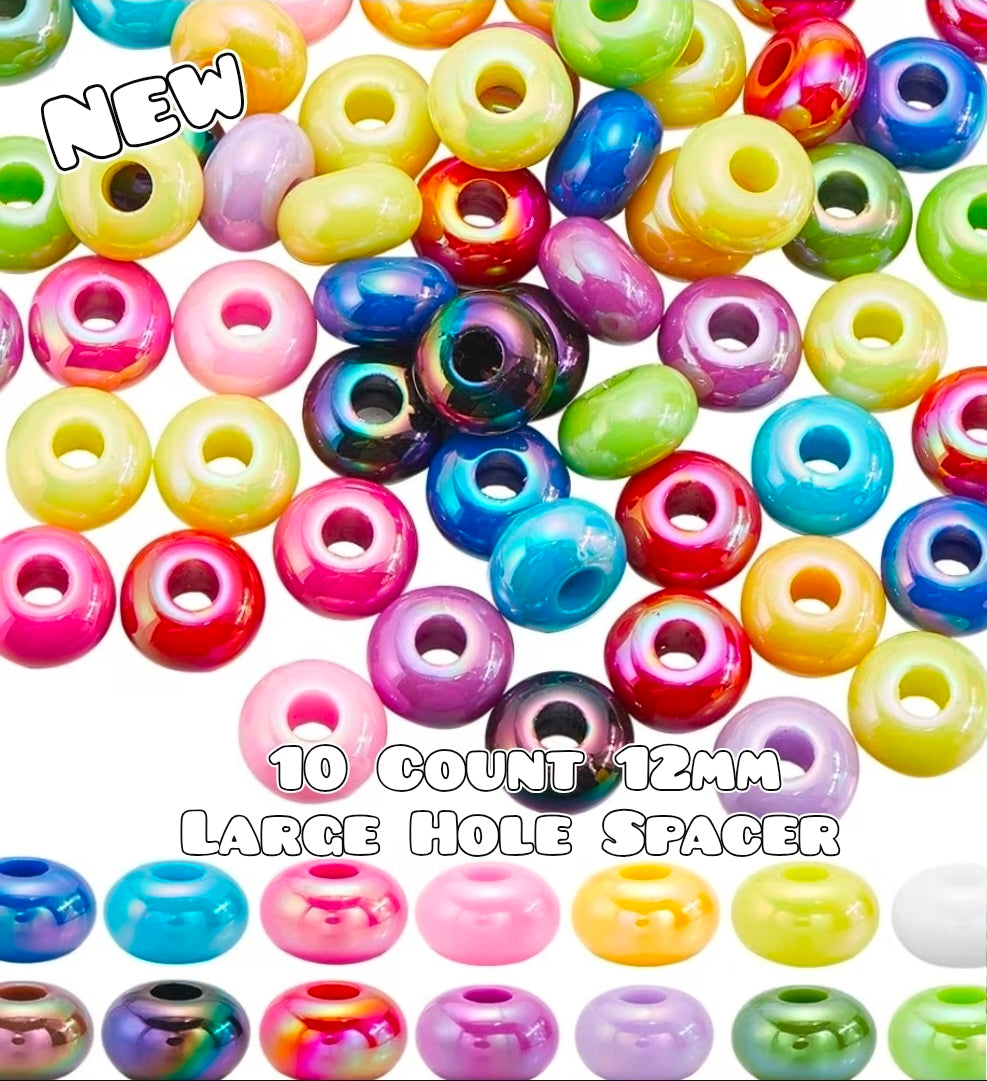 10 Count 12mm Opal UV Large Hole spacers