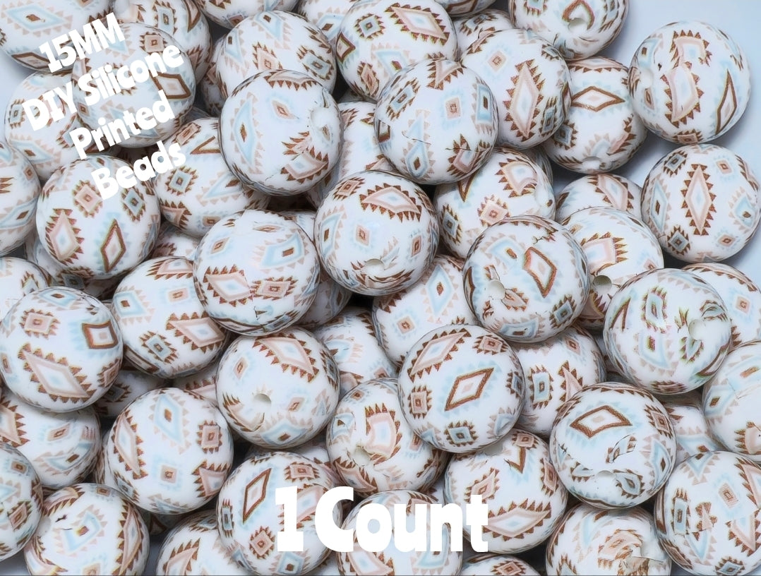 New 1 Count 15mm Printed Country Western Aztec Neutral DIY beads