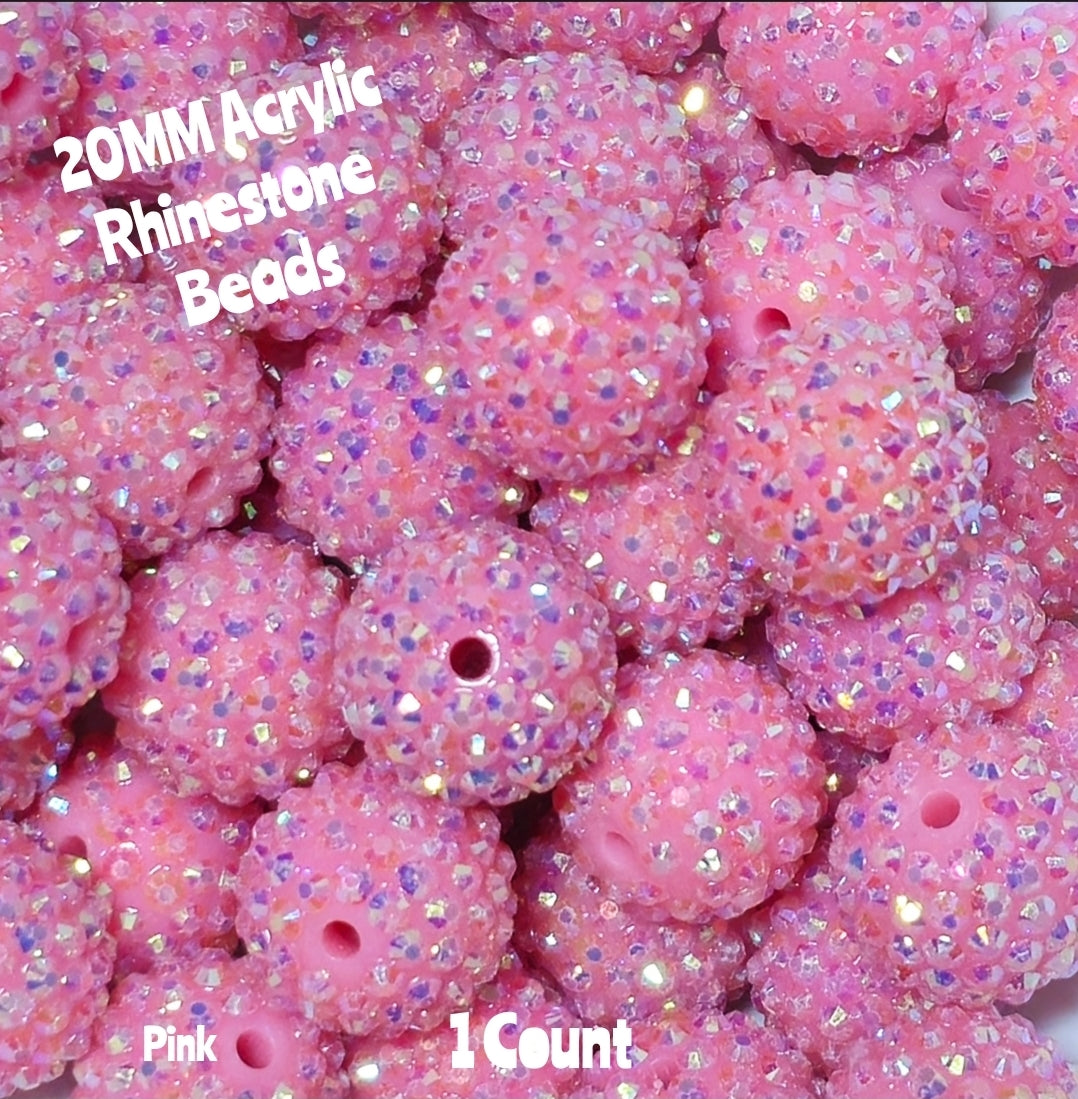 1 Count 20MM DIY Fancy Rhinestone Pink Acrylic Beads Craft Supplies