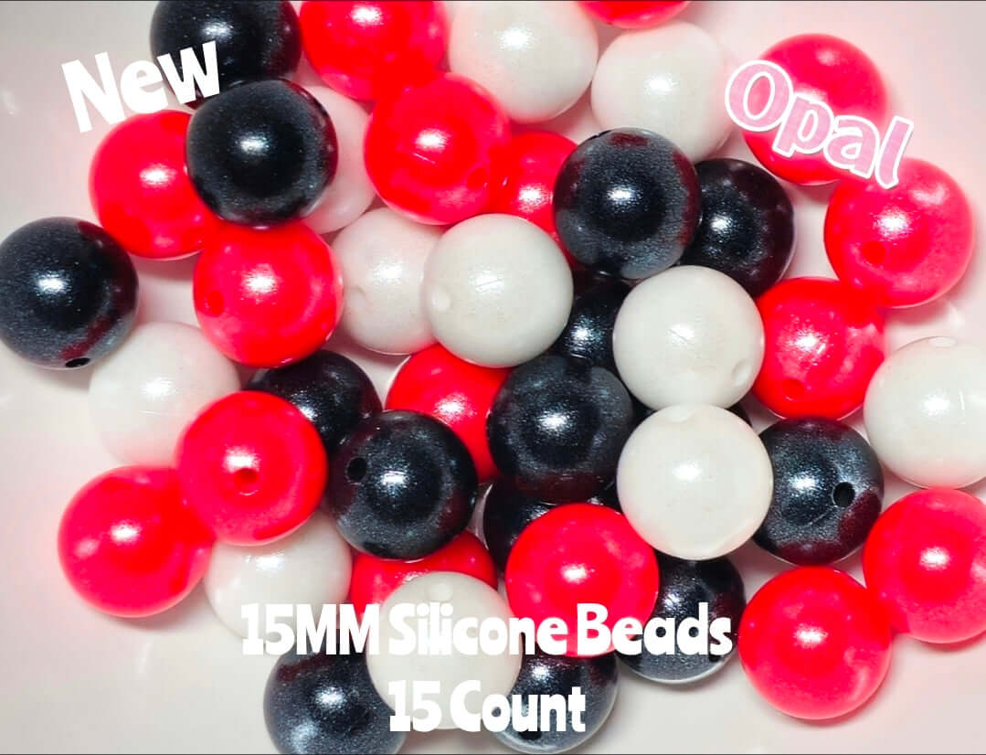 New 15 Count Silicone 15mm Opals Black Red White tones